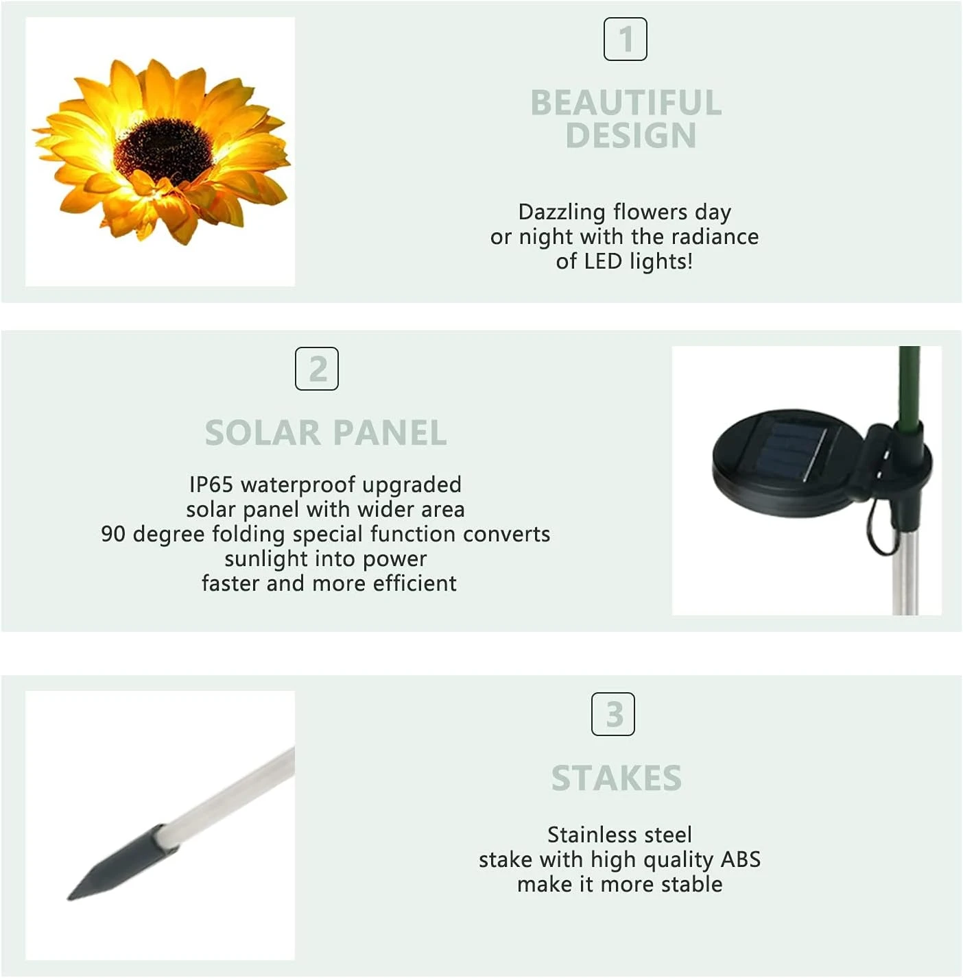 Sunflower Solar Lights, Blueguan 8 Pack Solar Sunflowers Outdoor Garden Lights Waterproof IP65, Durable Rechargeable Solar Sunflower Lights Decorative For Lawn Yard, Christmas Patio Pathway Décor 4 Sunflower Solar Lights, Blueguan 8 Pack Solar Sunflowers Outdoor Garden Lights Waterproof IP65, Durable Rechargeable Solar Sunflower Lights Decorative For Lawn Yard, Christmas Patio Pathway Décor - Image 4