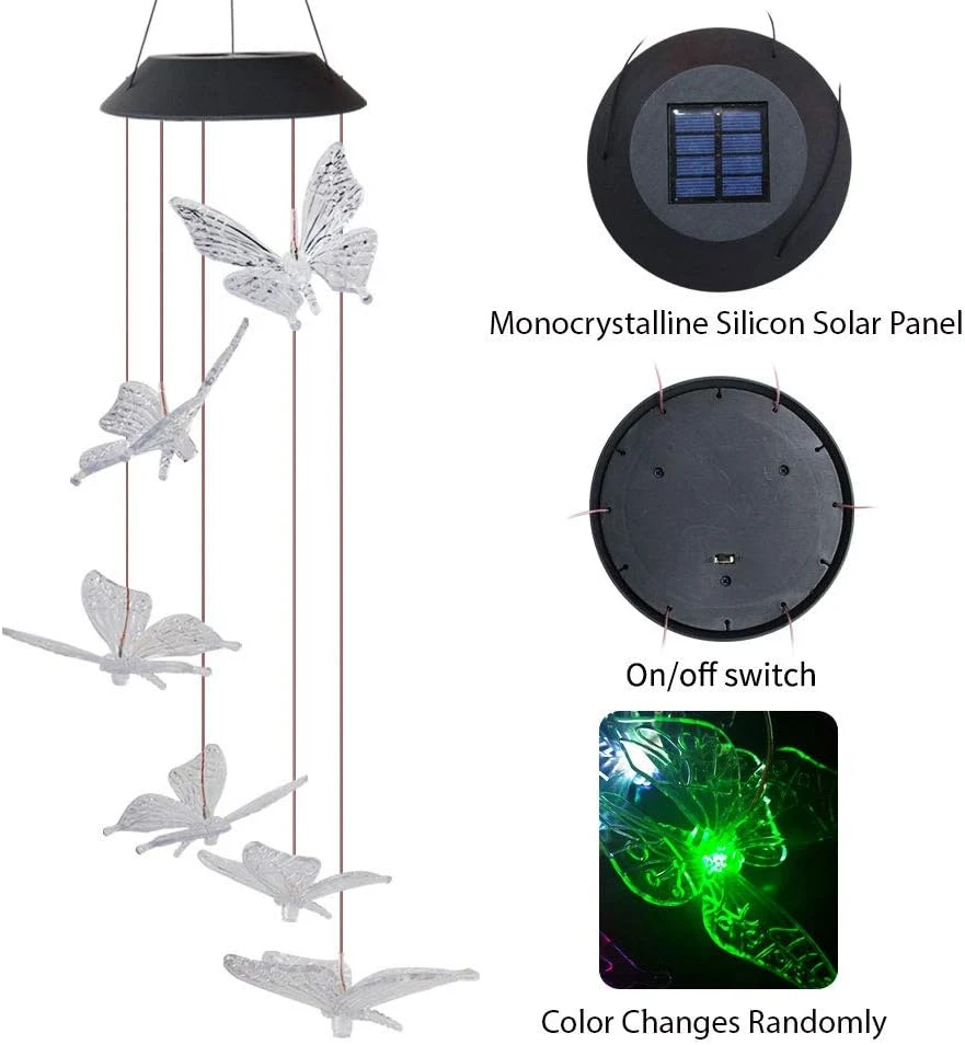 Butterfly Solar Light, Epicgadget Solar Butterfly Wind Chime Color Changing Outdoor Solar Garden Decorative Lights For Walkway Pathway Backyard Christmas Decoration Parties (Clear Wing Butterfly) 4 Butterfly Solar Light, Epicgadget Solar Butterfly Wind Chime Color Changing Outdoor Solar Garden Decorative Lights For Walkway Pathway Backyard Christmas Decoration Parties (Clear Wing Butterfly) - Image 4