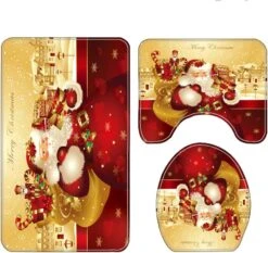 Christmas Shower Curtain Set For Bathroom Decorations,4 Pcs Xmas Element Waterproof Tub Curtains With Bath Rugs, Washable Non-Slip Mat,Toilet Cover And Hooks For Holiday Inside Outside Decor (A42) -Xmas Lighting Shop 61DIZLxBqBL. AC SL1001