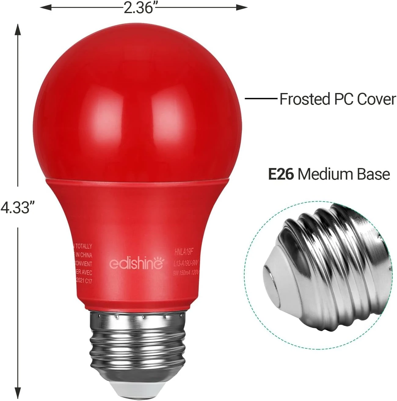 EDISHINE 4 Pack Red Light Bulbs, A19 LED Light Bulb 60W Equivalent, E26 Medium Base, 9W, Red Lights For Bedroom, Christmas Decoration, Porch, Garden, Home Lighting, Non-dimmable, UL Listed HNLA19F1 6 EDISHINE 4 Pack Red Light Bulbs, A19 LED Light Bulb 60W Equivalent, E26 Medium Base, 9W, Red Lights For Bedroom, Christmas Decoration, Porch, Garden, Home Lighting, Non-dimmable, UL Listed HNLA19F1 - Image 6