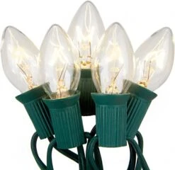 C7 Christmas Lights 25Ft C7 Clear Christmas String Lights With 27 Vintage Incandescent Bulbs (E12 Base, 5W) Indoor/Outdoor Hanging Lights Patio Lights Backyard Porch Balcony Party Christmas Decor