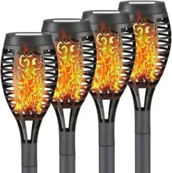 Solar Outdoor Lights,Large Solar Torch Lights With Flickering Flame, Christmas Waterproof Landscape Decoration LED Torch Lights For Garden/Yard/Pathway Decorations-4 Pack Warm Light