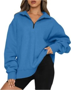 Yooshoverk Solid Oversized Sweatshirt For Women Long Sleeves Zipper Pullover Clothes Christmas Plaid Print Sweatshirts 2023