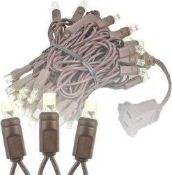 Novelty Lights 50 Commercial LED Christmas Lights (Warm White), 11 Feet W/ 2.5 Inch Bulb Spacing, 5mm Bulbs, UL Listed, Brown Wire String Lights