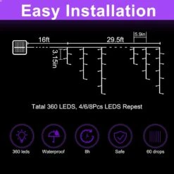 GENERIC 360 LED Halloween Icicle Lights Outdoor Waterproof, 8 Modes Solar Christmas Decorations Lights With 60 Drops For Party, Wedding, Halloween Decorations（Orange/Purple -Xmas Lighting Shop 61IIjQ2a1hL. AC SL1500