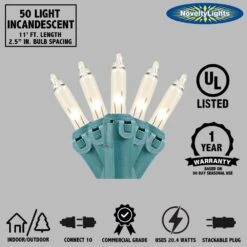 Novelty Lights 50 Light Amber Christmas Mini String Light Set, Green Wire, Indoor/Outdoor UL Listed, 11' Long -Xmas Lighting Shop 61IeOjBSobL. AC SL1000 1