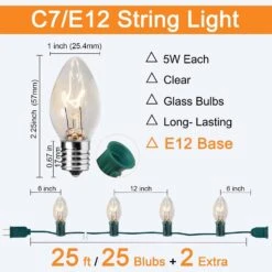 C7 Christmas Lights 25Ft C7 Clear Christmas String Lights With 27 Vintage Incandescent Bulbs (E12 Base, 5W) Indoor/Outdoor Hanging Lights Patio Lights Backyard Porch Balcony Party Christmas Decor -Xmas Lighting Shop 61K1m54tYsL. AC SL1500