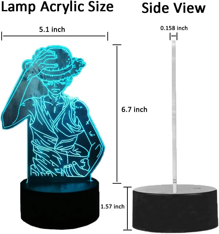 Bri-moryea Japan Anime Monkey D. Luffy 3D LED Illusion Night Light 7 Colors Desk Lamp Home Bedroom Decor Child Birthday Christmas Kids Toys(Monkey D. Luffy) 3 Bri-moryea Japan Anime Monkey D. Luffy 3D LED Illusion Night Light 7 Colors Desk Lamp Home Bedroom Decor Child Birthday Christmas Kids Toys(Monkey D. Luffy) - Image 3