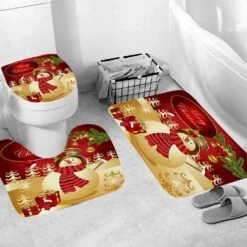 Novobey 4 Pcs Merry Christmas Shower Curtain Sets With Non-Slip Bathroom Rugs, Lid Toilet Cover, Bath Mat, Shower Curtain Christmas Bathroom Decor -Xmas Lighting Shop 61LXpr2EM9L. AC SL1001