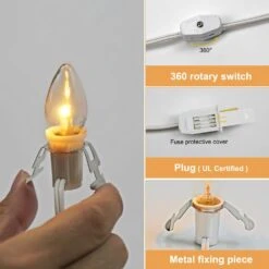 MYEMITTING 2-Pack Accessory Cord With 2 C7 LED Night Light Bulb Candelabra-Base E12 Socket UL Listed White Cord With On/Off Switch Plugs For Holiday Decorations, Christmas Village House Pumpkin Lights -Xmas Lighting Shop 61LZJ8cOBrL. AC SL1500