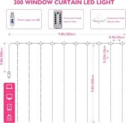 SUNNEST Curtain String Light Christmas 300 LED 8 Lighting Modes Fairy Lights Remote Control USB Powered Waterproof Lights -Xmas Lighting Shop 61LzmwblsL. AC SL1500
