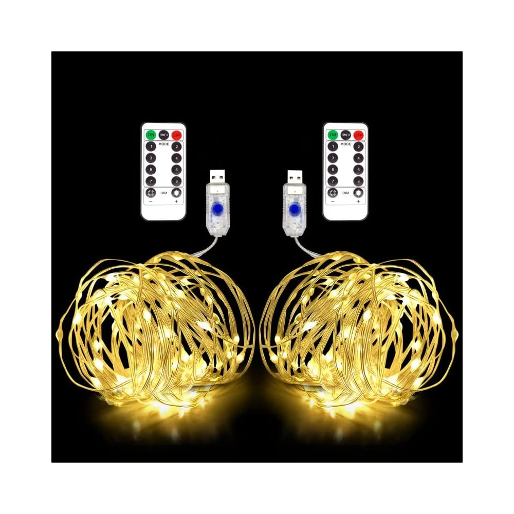 Fairy Lights USB Plug In, 2 Pack×33ft LED String Lights With Remote, 8 Modes Fairy String Lights, Christmas Lights Indoor Outdoor, Twinkle Lights For Bedroom, Party,Garden,Tree (Warm White) 1 Fairy Lights USB Plug In, 2 Pack×33ft LED String Lights With Remote, 8 Modes Fairy String Lights, Christmas Lights Indoor Outdoor, Twinkle Lights For Bedroom, Party,Garden,Tree (Warm White)