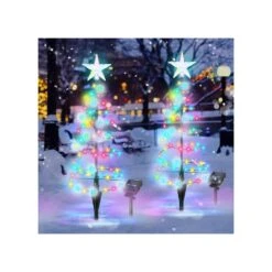 FANFX Solar Metal Christmas Tree Decoration Solar Spiral Christmas Tree Led Light Waterproof Outdoor Solar Pathway Lights For Patio Garden Christmas Outdoors Decorations (Color, 2PCS)