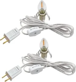 MX232 Set Of 2 Accessory Cord With 2 Led Light Bulb 6 Ft White Cord With On/Off Switch Plugs E12 Candelabra LED Light Bulbs And Clips For Halloween Christmas Decorations Craft Village House Decoration