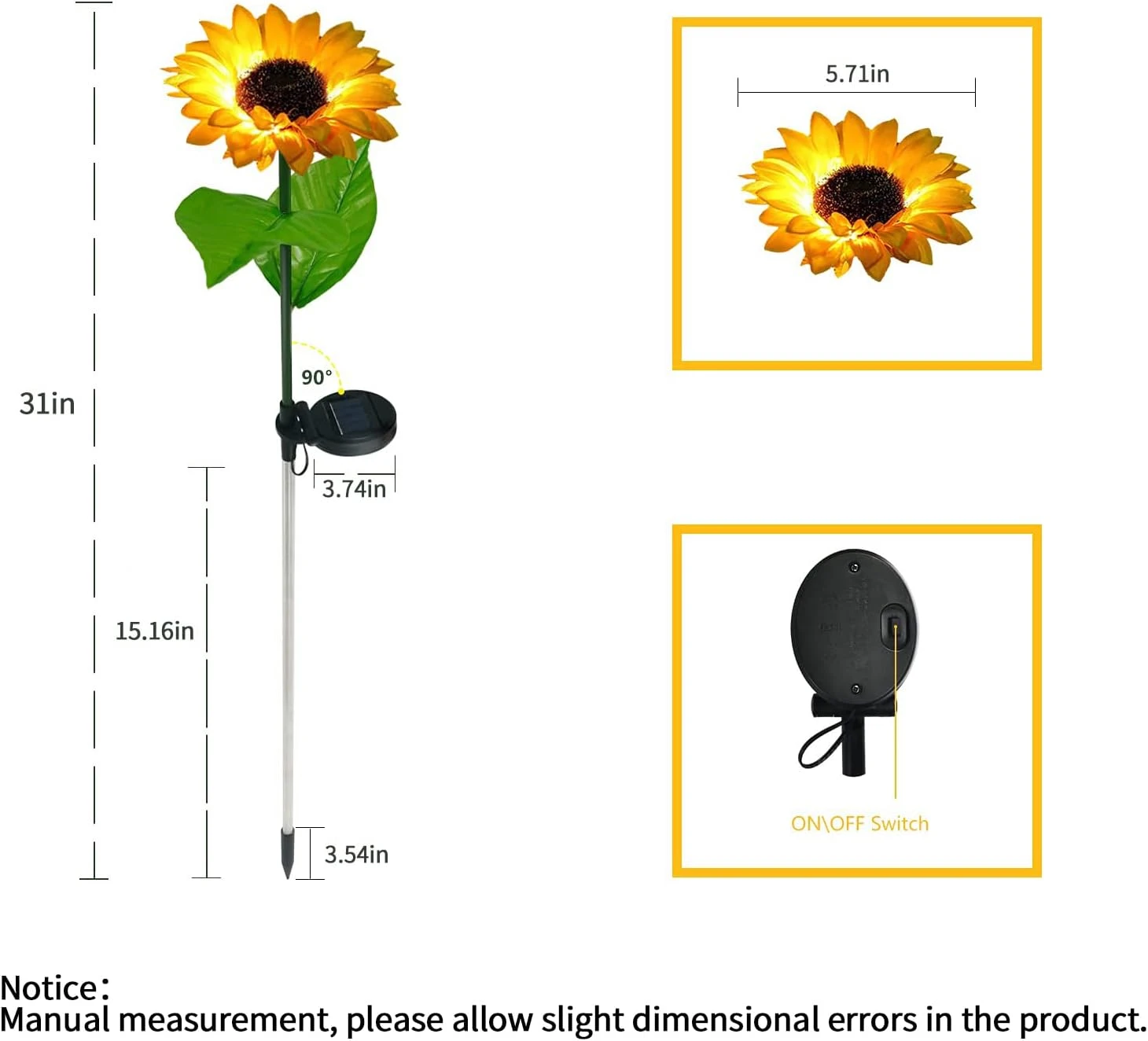 Sunflower Solar Lights, Blueguan 8 Pack Solar Sunflowers Outdoor Garden Lights Waterproof IP65, Durable Rechargeable Solar Sunflower Lights Decorative For Lawn Yard, Christmas Patio Pathway Décor 3 Sunflower Solar Lights, Blueguan 8 Pack Solar Sunflowers Outdoor Garden Lights Waterproof IP65, Durable Rechargeable Solar Sunflower Lights Decorative For Lawn Yard, Christmas Patio Pathway Décor - Image 3