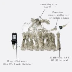 ZXWNAYL 300 LED Warm White Curtain Lights For Indoor And Outdoor Decorations, 9.8FT*9.8FT, UL Certified Power Plug, Christmas, Party, Valentine's Day, Wedding, Restaurant, Hotel Etc -Xmas Lighting Shop 61PB3s1TUiL. AC SL1202