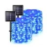 MAOKOT 2 Pack 100 LED Solar String Lights Outdoor Waterptoof, 72ft Each Copper Wire Solar Powered Fairy Lights For Wedding Party Christmas(Blue)