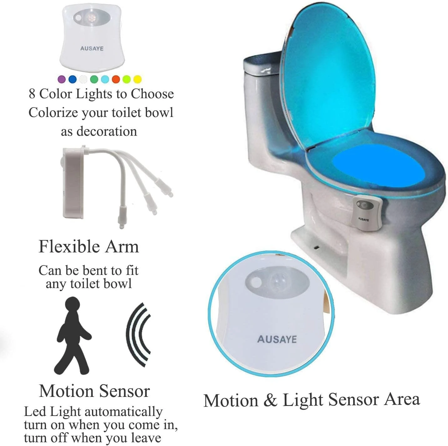 2Pack Toilet Light Motion Sensor Activated Toilet Bowl Night Lights, AUSAYE Led 8 Colors Toilet Night Light Fun Lamp On Toilet Seat Bathroom Night Light For Kids Adults Christmas Gifts 5 2Pack Toilet Light Motion Sensor Activated Toilet Bowl Night Lights, AUSAYE Led 8 Colors Toilet Night Light Fun Lamp On Toilet Seat Bathroom Night Light For Kids Adults Christmas Gifts - Image 5