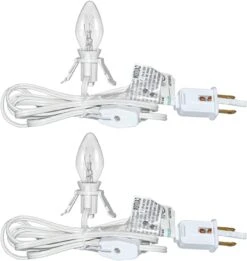 SUNSGNE Set Of 2 Accessory Cord With One Light Bulb, 6Ft Blow Mold Light White Accessory Cord With On/Off Switch Plug C7 Indoor String Light For Village Christmas Craft Halloween Decor, White