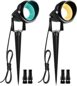 ZUCKEO 10W RGB Landscape Lights Low Voltage Color Changing Landscape Lighting, Waterproof LED Outdoor Spotlights, 12V 24V RGBW Christmas Decor Light For Yard Garden Pathway (2Pack With Connectors)