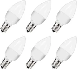 Flaspar LED C7 Night Light Bulb, 1W(10 Watt Equivalent) Candelabra E12 Base Mini LED Bulb, Daylight White 6000K For For Christmas Villages, Chandelier, Ceiling, Low Watt Led Light Bulbs, 6 Pack