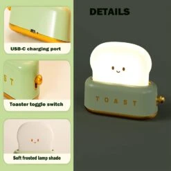Cute Toast Night Lamp,Dimmable LED Night Light Rechargeable Desk Lamp With Timer, Portable Bedroom Bedside Lamps,Christmas Decor Lights For Baby Girls Boys Sleep (Green) -Xmas Lighting Shop 61ReA6H5sUL. AC SL1500