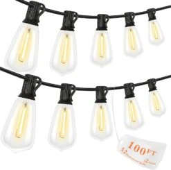 Epicflare 100FT LED Outdoor String Lights, Waterproof Patio Lights With 50+2 Edison Shatterproof Bulbs, Outside Hanging Light, Christmas Decorative For Patio, Cafe, Garden, Bar