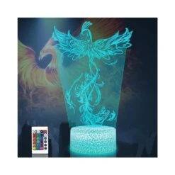 AGWIM 3D Illusion Lamp Phoenix Bird Led Night Light, Bedroom Decoration Lights, 16 Colors Crack Base Desk Lamps With Remote Control, Birthday Christmas Gifts For Kids, Home Decoration