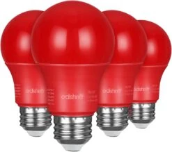 EDISHINE 4 Pack Red Light Bulbs, A19 LED Light Bulb 60W Equivalent, E26 Medium Base, 9W, Red Lights For Bedroom, Christmas Decoration, Porch, Garden, Home Lighting, Non-dimmable, UL Listed HNLA19F1