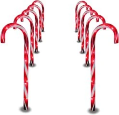 PREXTEX 10 Christmas Candy Cane Pathway Lights Markers For Indoor And Outdoor Use - Christmas Light Up Candy Cane Walkway Outside (2 Sets Of 5 Candy Canes, 22 Inches Tall)