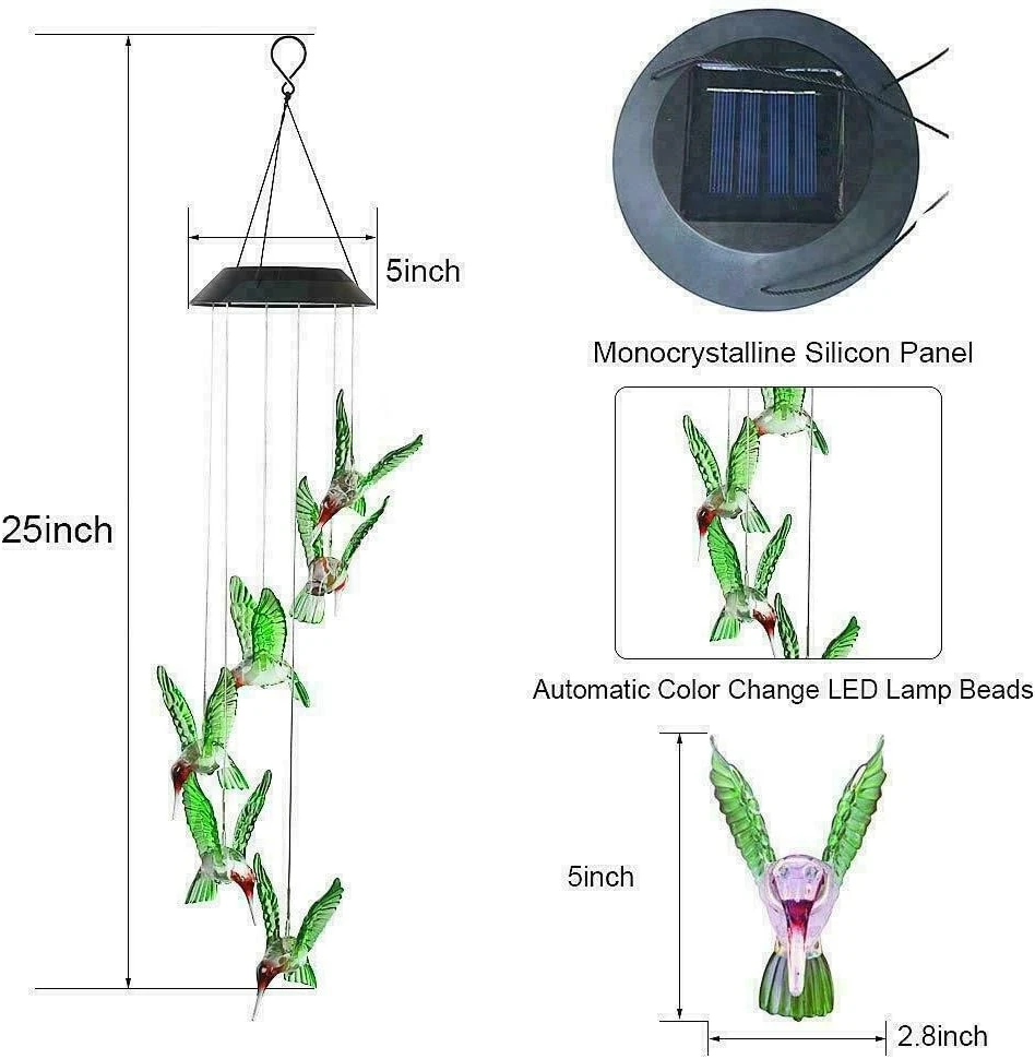 Hummingbird Solar Light, Epicgadget Solar Bird Wind Chime Color Changing Outdoor Solar Garden Decorative Lights For Walkway Pathway Backyard Christmas Decoration Parties (Green Wing Hummingbird) 2 Hummingbird Solar Light, Epicgadget Solar Bird Wind Chime Color Changing Outdoor Solar Garden Decorative Lights For Walkway Pathway Backyard Christmas Decoration Parties (Green Wing Hummingbird) - Image 2
