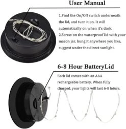 Miaro 8 Pack Mason Jar Lights, 20 LED Solar Fairy String Lights Lids Insert For Garden Deck Patio Party Wedding Christmas Decorative Lighting Fit For Regular Mouth Jars With Hangers (No Jars) -Xmas Lighting Shop 61UNQejnEfL. AC SL1000