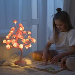 ITICdecor Rose Tree Lamp 30 LED Beside Night Light USB Battery Powered Pink Gift For Girls Women Teens Home Decor For Wedding Christmas Bedroom Party (Pink Rose) -Xmas Lighting Shop 61V57xOvX9S. AC SL1200