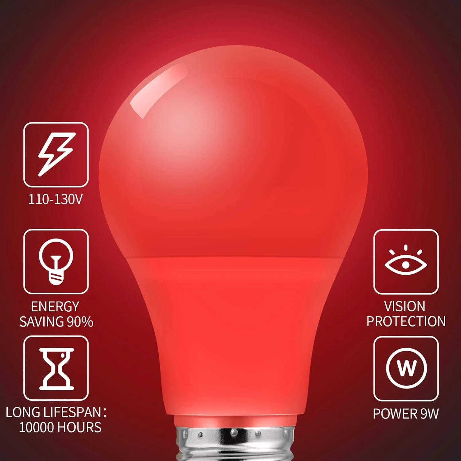 Red Light Bulb 9W (60W Equivalent) E26 Base Non-Dimmable, LED Colored Light Bulbs For Halloween Christmas Party Holiday Lighting 2-Pack 2 Red Light Bulb 9W (60W Equivalent) E26 Base Non-Dimmable, LED Colored Light Bulbs For Halloween Christmas Party Holiday Lighting 2-Pack - Image 2