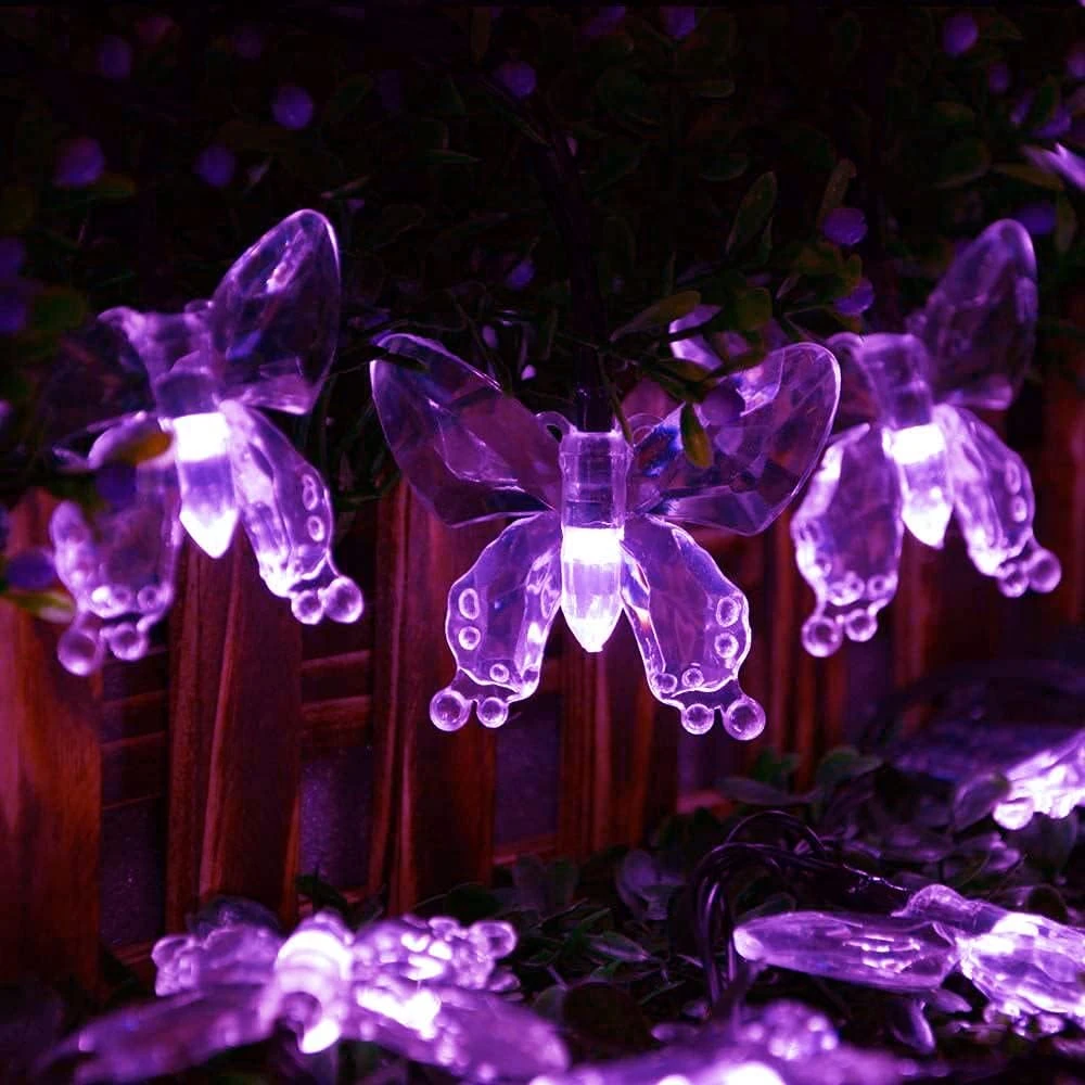 WONFAST Solar String Lights, Waterproof 16ft 20LED Butterfly Christmas Fairy Lights Decorative Lighting For Home Party Wedding Patio Garden Porch Balcony (Purple) 2 WONFAST Solar String Lights, Waterproof 16ft 20LED Butterfly Christmas Fairy Lights Decorative Lighting For Home Party Wedding Patio Garden Porch Balcony (Purple) - Image 2
