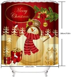 Novobey 4 Pcs Merry Christmas Shower Curtain Sets With Non-Slip Bathroom Rugs, Lid Toilet Cover, Bath Mat, Shower Curtain Christmas Bathroom Decor -Xmas Lighting Shop 61WEI10 aL. AC SL1001
