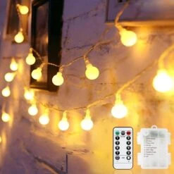 Tasodin LED Globe String Lights Battery Operated 20FT 50LED Fairy Lights With 8 Lighting Modes, Hanging Lights For Bedroom Dorm Patio Garden Christmas Party, Warm White