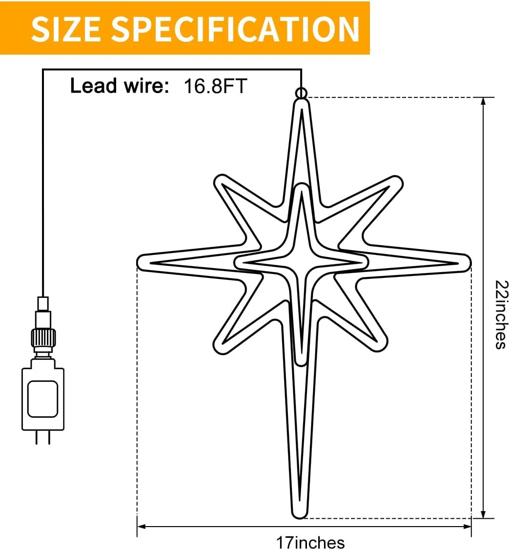 22" Bethlehem Star Outdoor Christmas Lights 90 LEDs Christmas Tree Lights Hanging Lights Mains Powered Polaris Christmas Decorations,Star Of Bethlehem Lights For New Year Holiday Wedding Party Decor 4 22" Bethlehem Star Outdoor Christmas Lights 90 LEDs Christmas Tree Lights Hanging Lights Mains Powered Polaris Christmas Decorations,Star Of Bethlehem Lights For New Year Holiday Wedding Party Decor - Image 4