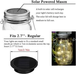 Miaro 8 Pack Mason Jar Lights, 20 LED Solar Fairy String Lights Lids Insert For Garden Deck Patio Party Wedding Christmas Decorative Lighting Fit For Regular Mouth Jars With Hangers (No Jars) -Xmas Lighting Shop 61YW4pcV6jL. AC SL1000