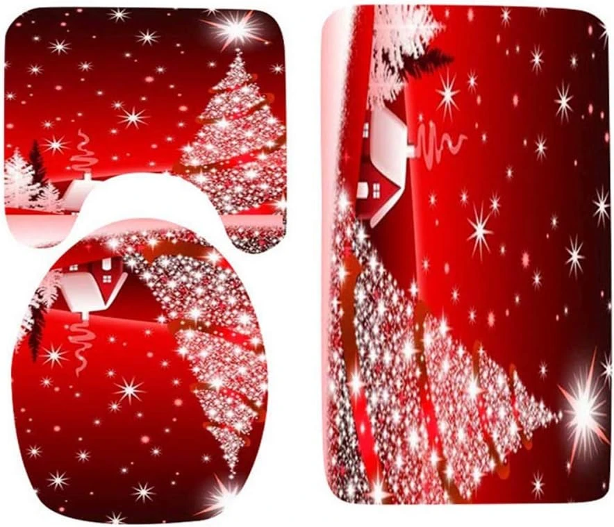 Hotfiary Shower Curtains For Bathroom, Christmas Shower Curtain Set For Bathroom, Winter Holiday Festival New Year Shower Curtain Sets With 12 Hooks And Non-Slip Rugs, Bath Mat, Toilet Lid Cover 4 Hotfiary Shower Curtains For Bathroom, Christmas Shower Curtain Set For Bathroom, Winter Holiday Festival New Year Shower Curtain Sets With 12 Hooks And Non-Slip Rugs, Bath Mat, Toilet Lid Cover - Image 4