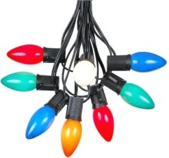 25 Foot C9 Multi Ceramic Christmas String Light Set - Outdoor Christmas Light String - – Opaque Christmas Bulbs - Roofline Light String – Outdoor String Lights - Black Wire