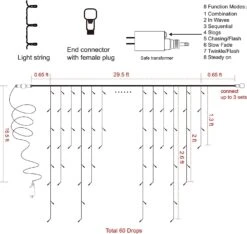 Twinkle Star 360 LED Christmas Icicle Lights Outdoor Dripping Ice Cycle Lights, 29.5ft 8 Modes Curtain Fairy Lights With 60 Drops, Indoor Xmas Holiday Wedding Party Decorations, Warm White 16 Twinkle Star 360 LED Christmas Icicle Lights Outdoor Dripping Ice Cycle Lights, 29.5ft 8 Modes Curtain Fairy Lights With 60 Drops, Indoor Xmas Holiday Wedding Party Decorations, Warm White -Xmas Lighting Shop 61ZW 6ynbBL. AC SL1500