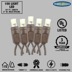 Novelty Lights 100 Commercial LED Christmas Lights (Warm White), 50 Feet W/ 6" Bulb Spacing, 5mm Bulbs, UL Listed, Brown Wire String Lights -Xmas Lighting Shop 61ZwsHiVYGL. AC SL1000