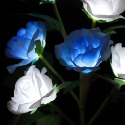 New Designed Blue & White 6 Flowers] Solar Powered Decorative Garden Lights, Waterproof Outdoor Rose Artificial Flowers For Cemetery Decorations For Grave Memorial Day Mother Day Christmas Yard Path -Xmas Lighting Shop 61aJ5x7dVL. AC SL1500