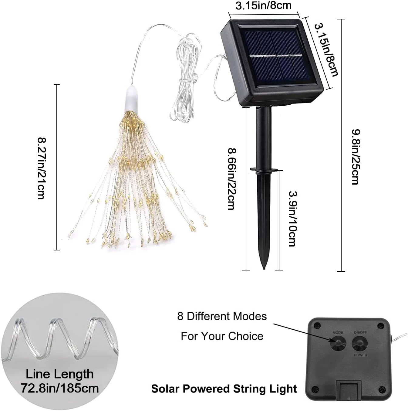 Crayfomo 200 LED Solar Starburst Light, Outdoor Chandelier Lights, 2 Pack Garden String Lights, 8 Modes Hanging Decorative Christmas Lights For Garden Patio Yard Path 4 Crayfomo 200 LED Solar Starburst Light, Outdoor Chandelier Lights, 2 Pack Garden String Lights, 8 Modes Hanging Decorative Christmas Lights For Garden Patio Yard Path - Image 4