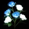 New Designed Blue & White 6 Flowers] Solar Powered Decorative Garden Lights, Waterproof Outdoor Rose Artificial Flowers For Cemetery Decorations For Grave Memorial Day Mother Day Christmas Yard Path