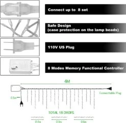 Lainin 3.5M/11ft 96 LED Blue Linkable Fairy Curtain String Light With 8 Modes Functional Controller For Indoor/Outdoor/Party/Wedding/Christmas Decor -Xmas Lighting Shop 61b6CqrprRL. AC SL1500