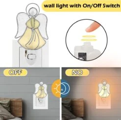 KUNDGLA Angel Stained Glass Night Light Decorative Wall Plug In Nightlight For Hallway Bedroom Bathroom Kitchen Home Décor, Gift For Birthday Christmas Valentine Holidays - Yellow Angel -Xmas Lighting Shop 61bOp8sepdL. AC SL1200