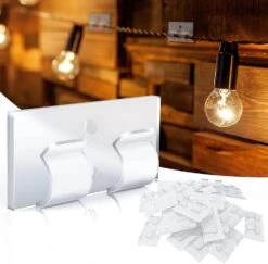 GLANZEN Hooks For Outdoor String Lights, 30pcs Outdoor Light Clips With Waterproof Adhesive Strips, Heavy Duty Cable Clip For Hanging Christmas Light Outside Indoor Cables Cord Holders Rope Organizer