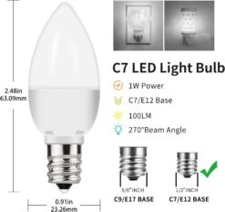 Flaspar LED C7 Night Light Bulb, 1W(10 Watt Equivalent) Candelabra E12 Base Mini LED Bulb, Daylight White 6000K For For Christmas Villages, Chandelier, Ceiling, Low Watt Led Light Bulbs, 6 Pack 14 Flaspar LED C7 Night Light Bulb, 1W(10 Watt Equivalent) Candelabra E12 Base Mini LED Bulb, Daylight White 6000K For For Christmas Villages, Chandelier, Ceiling, Low Watt Led Light Bulbs, 6 Pack -Xmas Lighting Shop 61e5y3iiiVL. AC SL1500